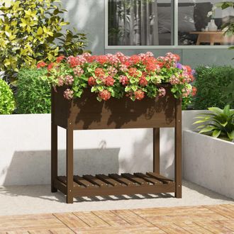 vidaXL Vidaxl - Jardinera Con Estante Madera Maciza Marr&oacute;n Miel 82,5x54x81 Cm