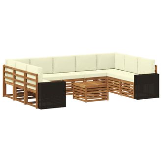 vidaXL Conjunto De Sof&aacute;s De Exterior 10 Uds. Natural Y Crema Poli&eacute;ster Vidaxl