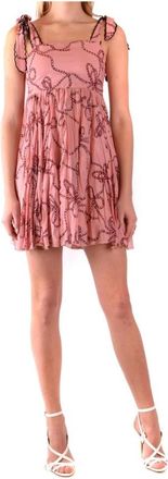 Pinko Roze Print Vierkante Hals Jurk - Dames - Korte kleedjes - Roze - L - Kleedjes