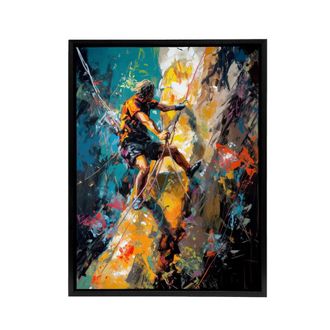 Artery8 Mountain Cliff Rock Climber Colourful Framed Canvas Wall Art Print | Size: W24 x H32