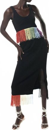 Olivia Rubin Faye Rainbow Fringe Midi Skirt In Black