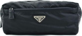 Prada Black Nylon Leather Clutch Bag Pouch (Pre-Owned)