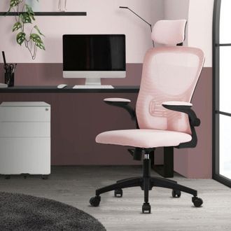 ML Design Ml-design - Silla De Oficina Ergon&oacute;mica Rosa De Rejilla Asiento De Escritorio Ordernador Con Resposabrazos Acolchado, Reposacabezas Regulable Funci&oacute;n 