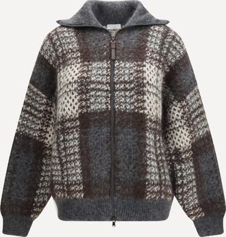 Brunello Cucinelli Checked wool zip Cardigan Female L