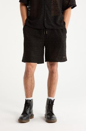 Honor The Gift Pointelle Crochet Cotton Blend Drawstring Shorts in Black at Nordstrom, Size Xx-Large