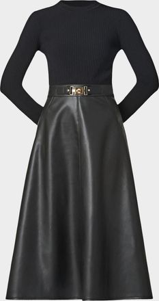 Shoshanna Paige Rib Knit & Faux Leather Midi Dress