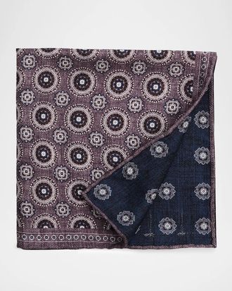 Brunello Cucinelli Men & apos;s Geometric Double-Circle Silk Pocket Square