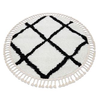 RugsX Rugsx - Alfombra Berber Cross C&iacute;rculo Blanco Franjas Bereber Marroqu&iacute; Shaggy White Circulo 120 Cm