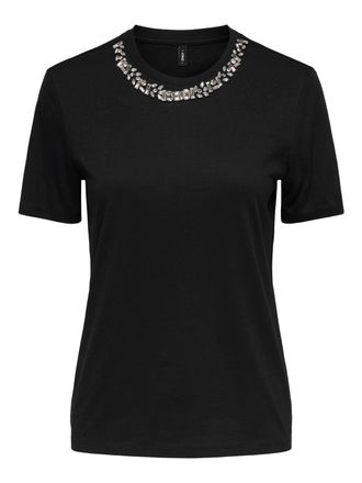 Only ONLPARKER S/S O-NECK BLING TOP BOX JRS Materialmix, regular fit, Rundhals, mit Strass-Stein Detail