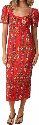 Olivaceous Cara Floral Puff Sleeve Dress In Red