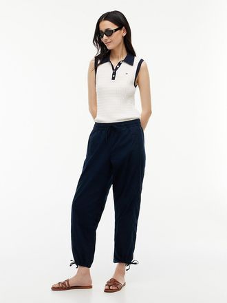 Tommy Hilfiger Womens Linen-Cotton Blend Pull-On Pant - Navy - XXS