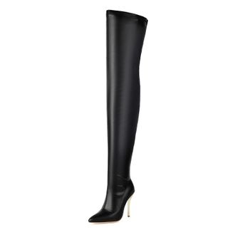 Generic Black,9.5 UK,Fashion Side Zipper Over The Knee Thigh High Boots for Womens Pointed Toe Stiletto Heels Tall Boot Fall Winter Comfy Dress Shoes