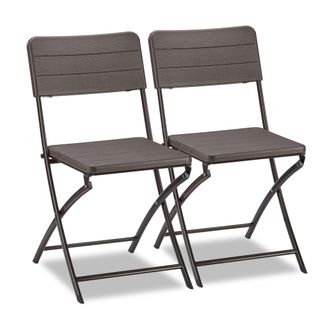 Relaxdays Relaxdays Set Di 2 Sedie Da Giardino, Effetto Legno, Resistenti, In Plastica, Struttura In Metallo, Pieghevoli, Marrone