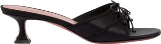 Amina Muaddi Black Silk Slippers with Bow Detail