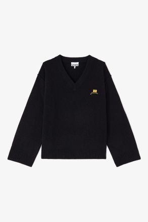 Ganni Black Wool Mix V-Neck Jumper - Size XXS