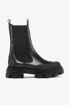 Ganni Black Cleated Mid Chelsea Boots in