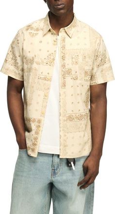 Lucky Brand San Gabriel Short Sleeve Cotton Button-Up Shirt in Natural Multi Print at Nordstrom, Size X-Large