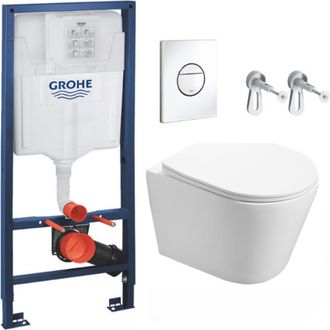 GROHE Estructura De Soporte Rapid Sl + Inodoro Sin Brida Infinitio + Asiento Con Cierre Suave + Tapa Blanco Alpino (rapidsl-infinitio