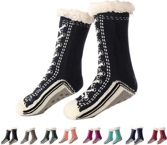 Generic Women Slipper Socks Non Slip Fuzzy Fluffy Thick Winter Warm Cozy Comfy Soft Fleece Home Grips Socks (Black,One Size)