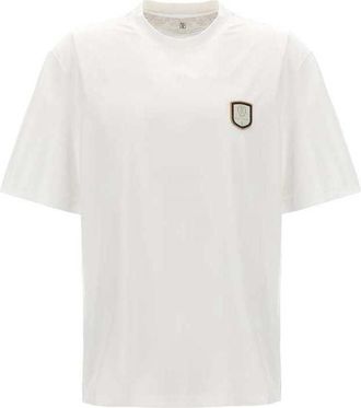 Brunello Cucinelli Mens White Short Sleeve Logo Patch Shirt, Size S
