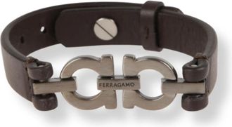 Ferragamo Double Gancini Armband - Heren - Armbanden - Bruin - ONE Size - Leer - Accessoires