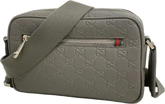 Gucci Gray Leather Shoulder Bag (Pre-Owned)