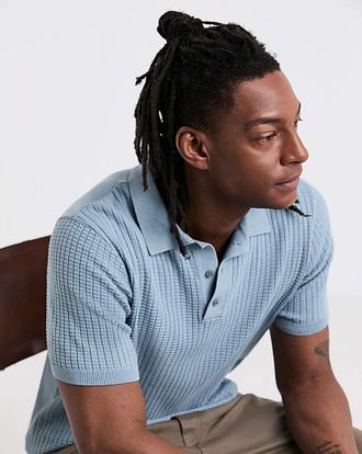 Jacamo Blue Textured Knitted Polo