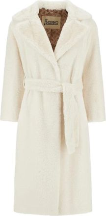 Herno Zachte Lange Jas van Imitatiebont - Dames - Jas met riem - Wit - XL - Polyester - Jassen