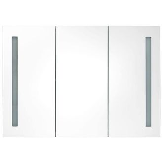 Berkfield Home LED Bathroom Mirror Cabinet 89x14x62 cm Oak in Light Tan | Size: 89 x 14 x 62 cm
