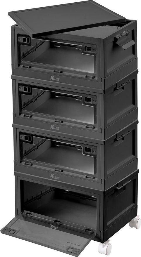 Xcase Faltbox mit Deckel groß: 4er-Set Faltbare Aufbewahrungsboxen mit Deckel, 4 Rollen, 45l, schwarz (Faltbox mit Kunststoff, Kunststoffkisten mit) ab 109,99 €