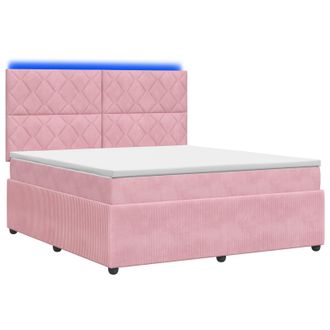 vidaXL Letto Box Spring Led Con Materasso Rosa 160 X 200 Cm Velluto Vidaxl