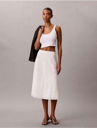 Calvin Klein Womens Broderie Midi Skirt - White - 10