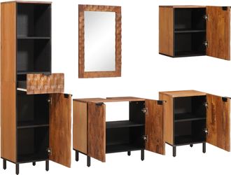 vidaXL Juegos De Ba&ntilde;o 5 Uds. Madera De Acacia Marr&oacute;n Vidaxl