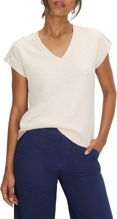 Nic+Zoe Lace Knit Cap Sleeve T-Shirt in Classic Cream at Nordstrom, Size Xx-Large