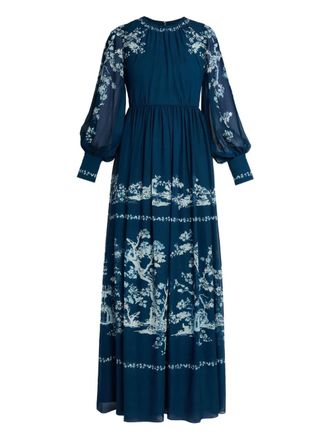 Erdem Avondjurk met lange mouwen - Blauw