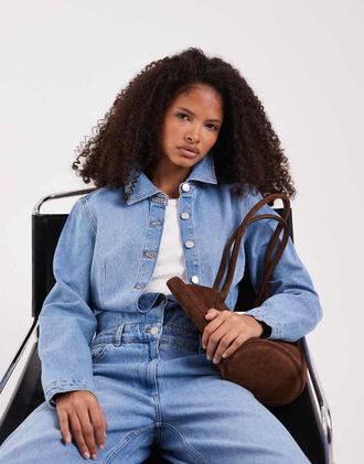 Asos Tuta jumpsuit squadrata in denim blu medio