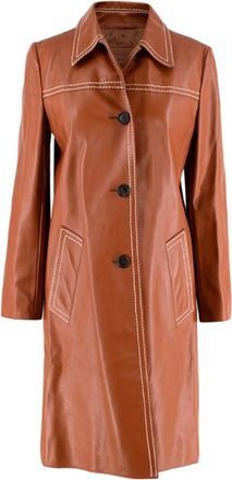 Prada Tan Topstich Leather Coat Size XS