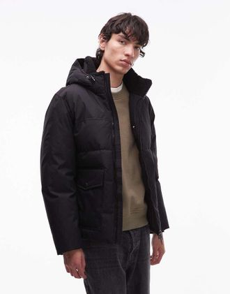 Tommy Hilfiger Giacca multitasche nera imbottita con cappuccio-Nero