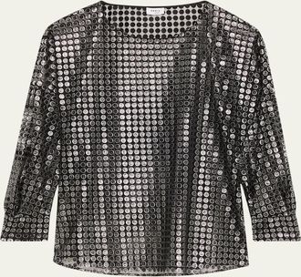 Akris Metallic Dot Long-Sleeve Blouse