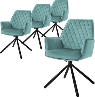 ML Design Ml-design - 4x Sillas De Comedor Con Respaldo Y Reposabrazos Salvia Mostaza Tapizado Con Funda De Terciopelo Patas De Metal Sill&oacute;n Giratorio Dise&ntilde;o Er