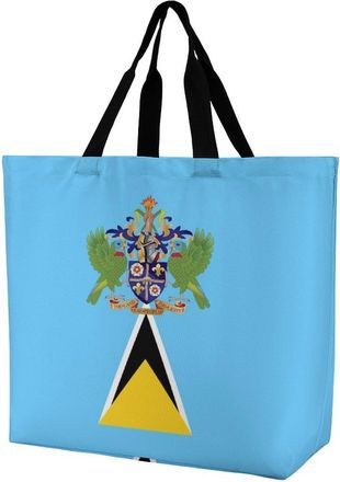 Generic Saint Lucias Flag Tote Bag Reusable Grocery Shopping Bags Large Travel One Shoulder Handbag for Picnic Work