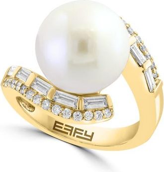 Effy 14K Yellow Gold Diamond & Freshwater Pearl Bypass Ring in 14K Gold at Nordstrom, Size 7
