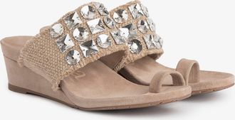 Pedro Garcia Toe ring wedge sandal in brown linen | Waira | Centenary |