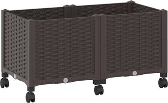 vidaXL Macetero De Jard&iacute;n Con Ruedas Marr&oacute;n 80 X 40 X 44 Cm Pp Vidaxl