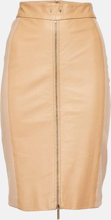 Elisabetta Franchi Gold Beige Leather & Jersey Pencil Skirt L