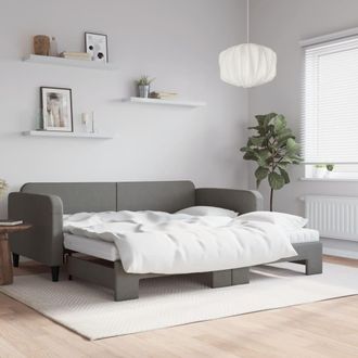 vidaXL Sof&aacute; Cama Nido Con Colch&oacute;n Tela Gris Oscuro 100x200 Cm Vidaxl