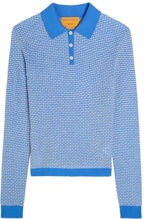 Guest In Residence Shrunken Patterned Cashmere Polo top - Light Blue - S (UK8-10 / S)