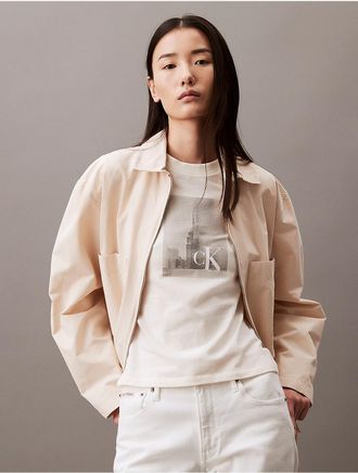 Calvin Klein Womens Empire Graphic Slim Fit T-Shirt - White - XS