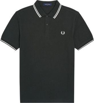 Fred Perry Tops, Heren, Groen, S, Katoen, Groen poloshirt met dubbele streep