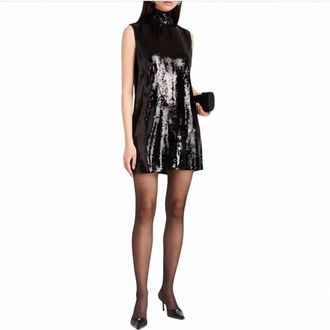 Theory Funnel Neck Sequin Dress In Black